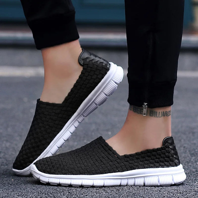 Men Sneakers Summer Shoes Casual Flats Breathable Woven Loafers Slip On Handmade 2020 Fashion Valentine Footwear Size 35-44