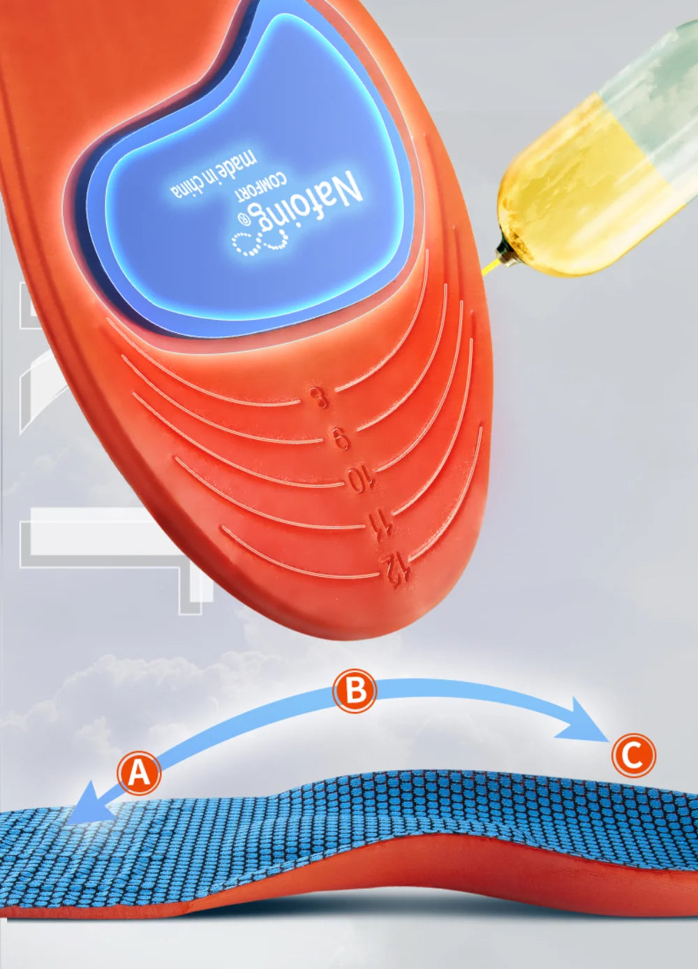 Orthopedic Sports Elasticity Insoles For Shoes Sole Unisex Technology Shock Absorption Breathable Running Insoles