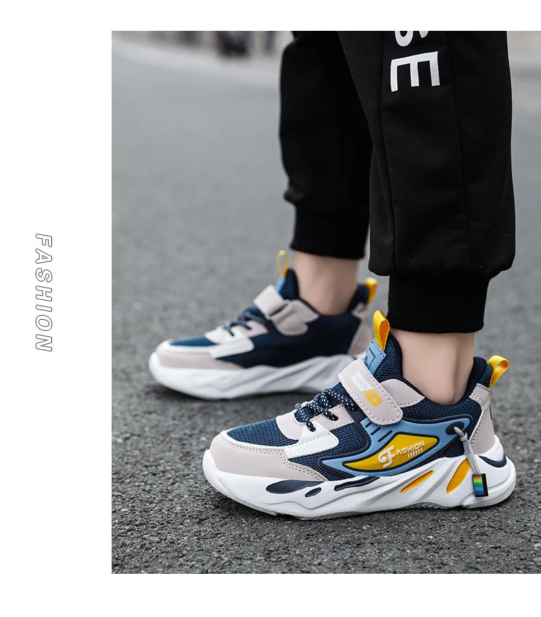 Kid Sneakers Sport Shoes for Boys Fashion Leather Children Breathable Mesh Comfort Shoes Casual Walking Outdoor Running Shoes