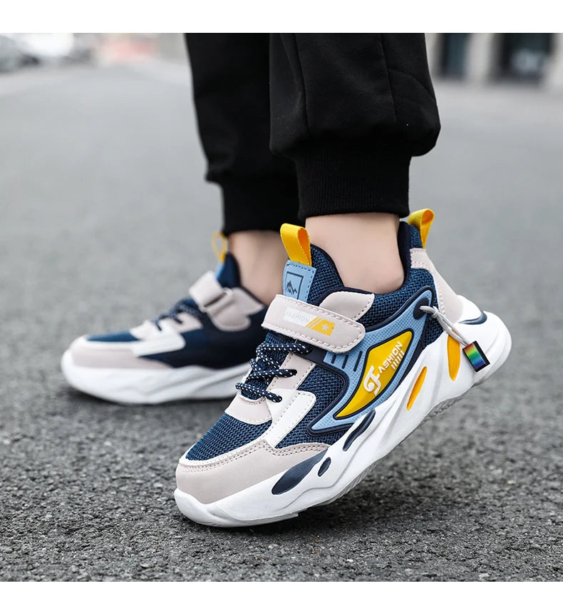 Kid Sneakers Sport Shoes for Boys Fashion Leather Children Breathable Mesh Comfort Shoes Casual Walking Outdoor Running Shoes