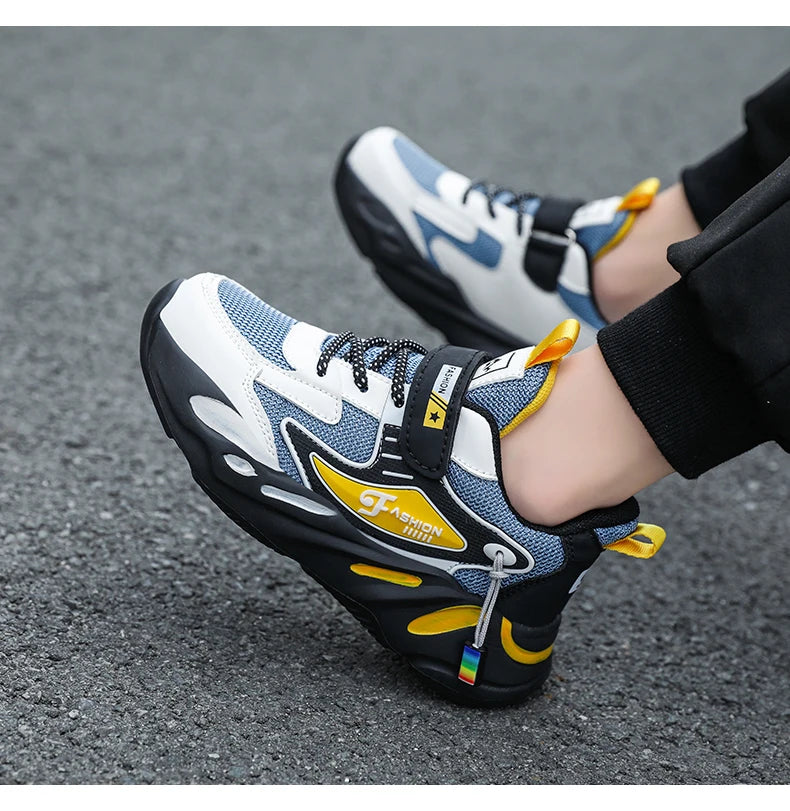 Kid Sneakers Sport Shoes for Boys Fashion Leather Children Breathable Mesh Comfort Shoes Casual Walking Outdoor Running Shoes