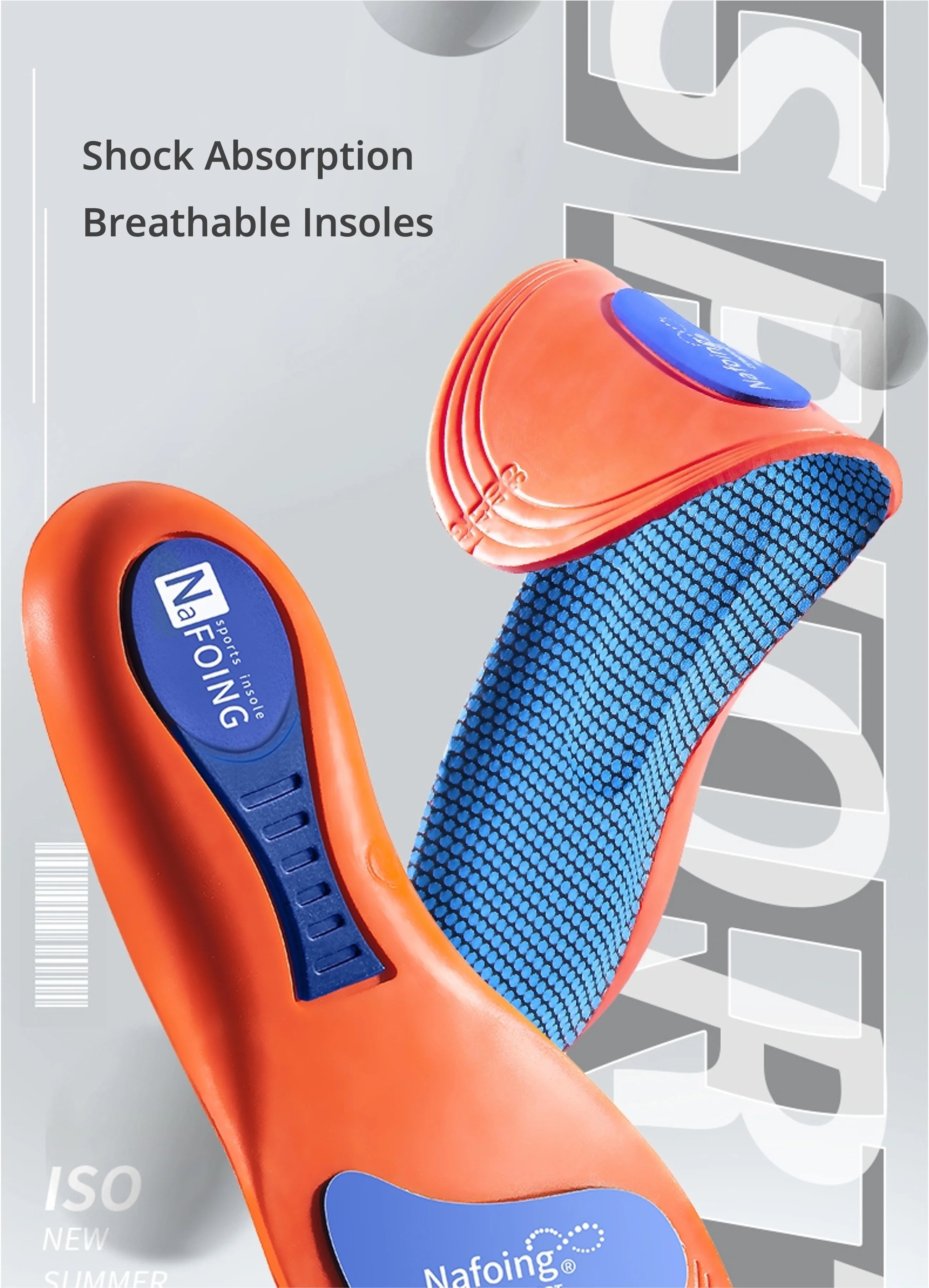Orthopedic Sports Elasticity Insoles For Shoes Sole Unisex Technology Shock Absorption Breathable Running Insoles